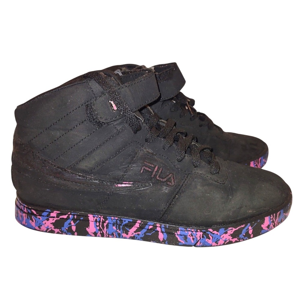 Fila Vulc 13 Marble HighTop Sneakers Black Purple Camo Sole Womens Size 9 Sporty